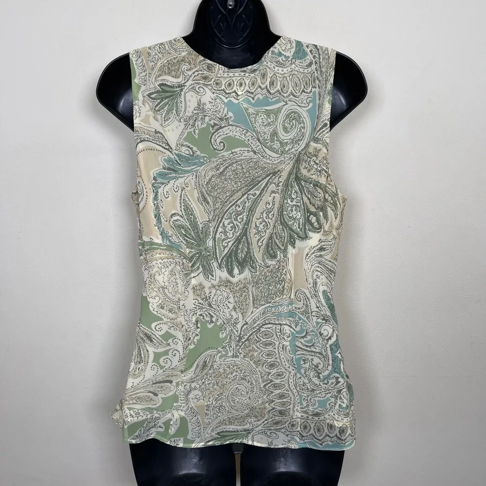 Vtg‎ Evan Picone Paisley Sleeveless Blouse 12 Green Babydoll Y2K Fairy Grunge - Picture 6 of 9